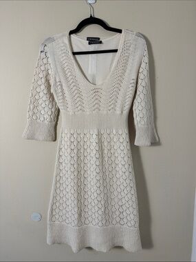 Twin-Set Simona‎ Barbieri Cream Crochet Knit Midi Dress with Slip Size M